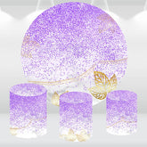 Aperturee Purple Glitter Golden Leaves Birthday Round Backdrop Kit